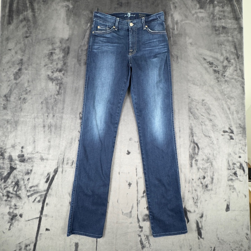 7 For All Mankind Straight Leg Jeans Womens 28 Blue Kimmie Dark Wash Stretch